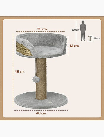 Arbre à chat griffoir 2 niveaux h. 49 cm boule suspendue