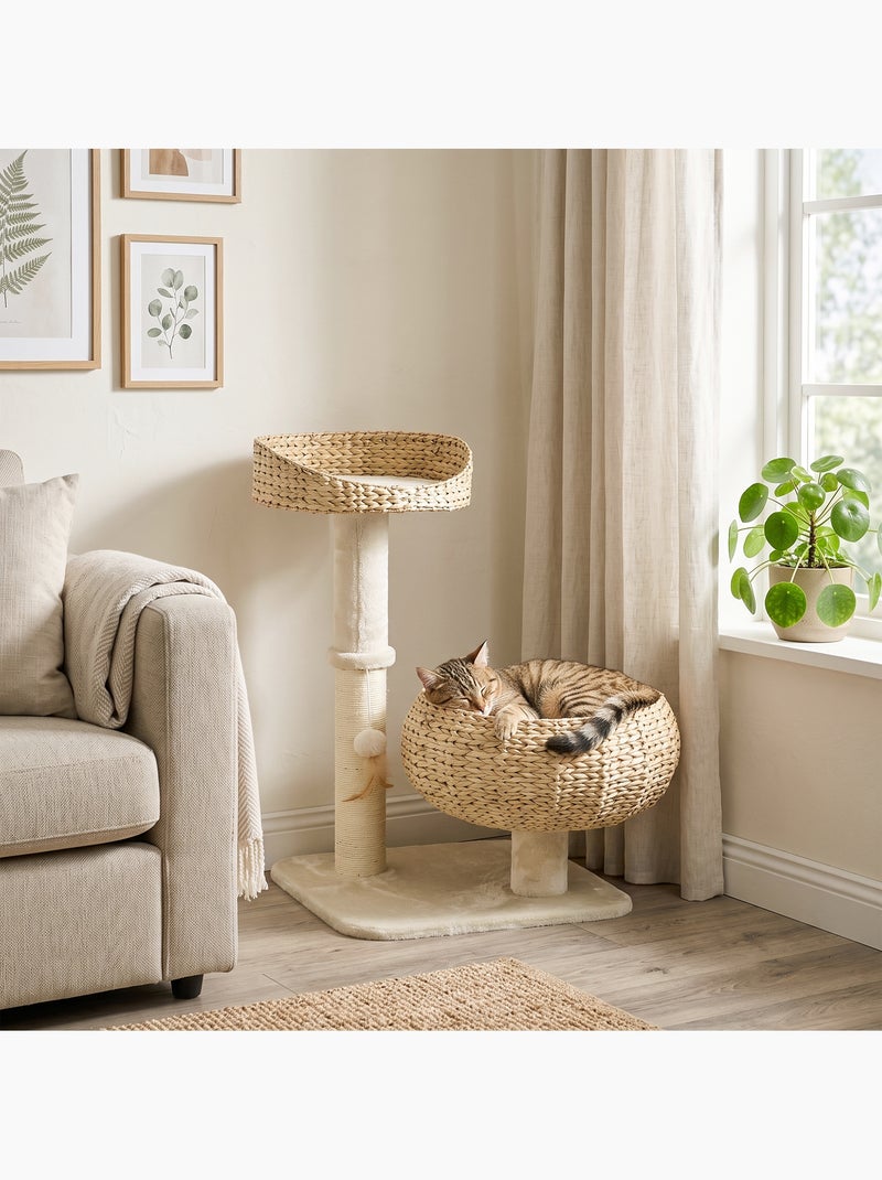 Arbre à chat griffoir 2 niveaux hauteur 72 cm 1 balle suspendue beige Beige - Kiabi