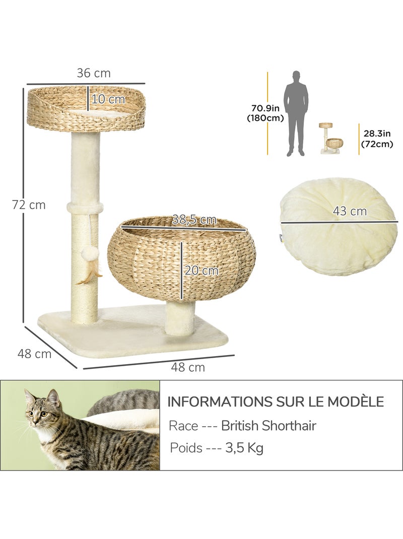 Arbre à chat griffoir 2 niveaux hauteur 72 cm 1 balle suspendue beige Beige - Kiabi