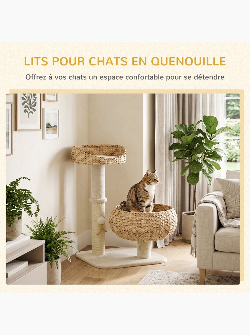 Arbre à chat griffoir 2 niveaux hauteur 72 cm 1 balle suspendue beige Beige - Kiabi