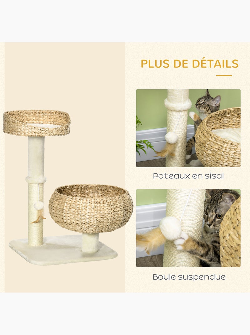 Arbre à chat griffoir 2 niveaux hauteur 72 cm 1 balle suspendue beige Beige - Kiabi