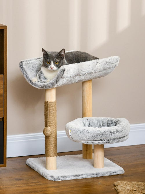 Arbre à chat griffoir chanvre naturel panier plateforme d'observation boule - Kiabi