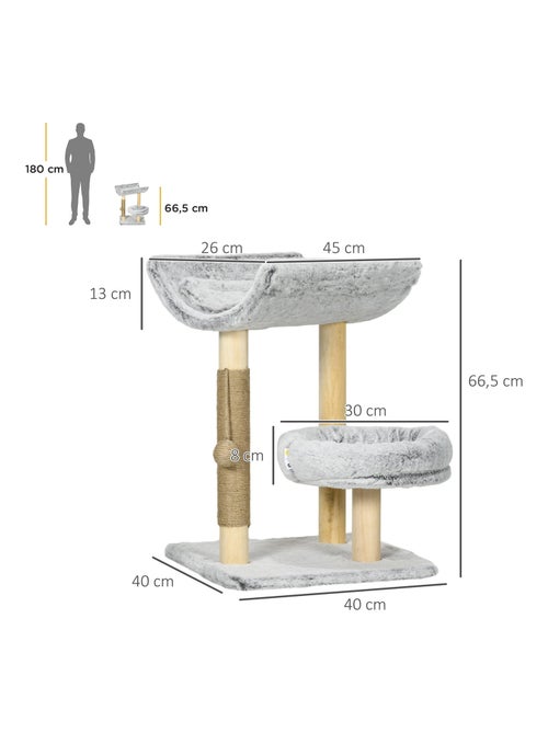 Arbre à chat griffoir chanvre naturel panier plateforme d'observation boule - Kiabi