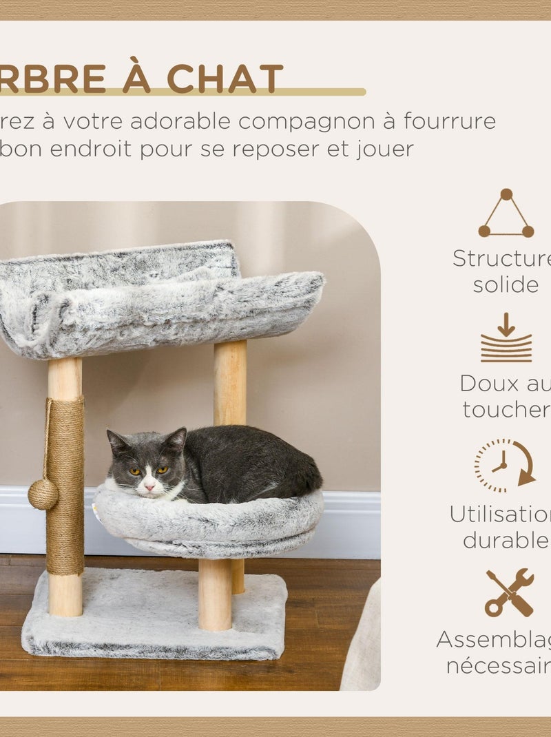 Arbre à chat griffoir chanvre naturel panier plateforme d'observation boule Gris - Kiabi