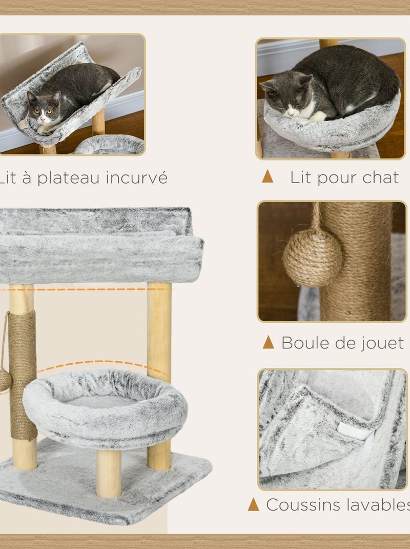 Arbre à chat griffoir chanvre naturel panier plateforme d'observation boule Gris - Kiabi