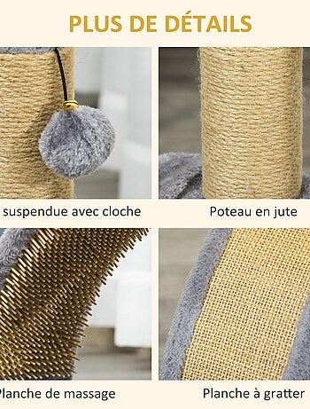 Arbre à chat griffoir grattoir jeu boule demi-arc de massage gris
