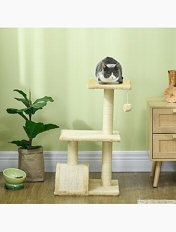 Arbre à chat griffoir grattoir peluche sisal naturel