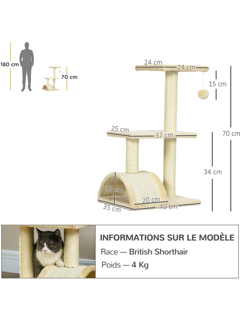 Arbre à chat griffoir grattoir peluche sisal naturel Beige/Blanc - Kiabi