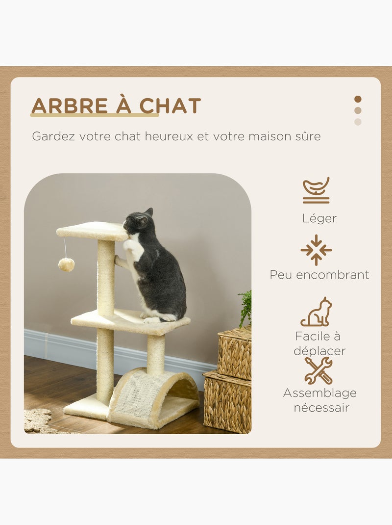 Arbre à chat griffoir grattoir peluche sisal naturel Beige/Blanc - Kiabi