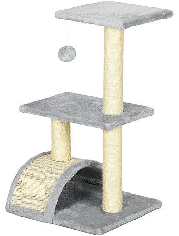 Arbre à chat griffoir grattoir peluche sisal naturel gris clair