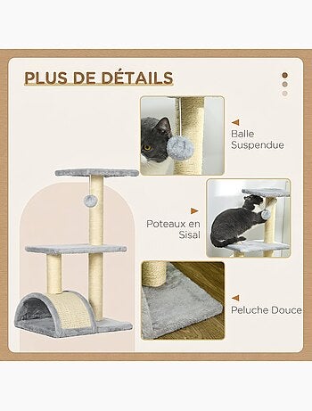 Arbre à chat griffoir grattoir peluche sisal naturel gris clair
