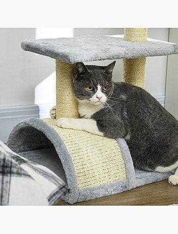 Arbre à chat griffoir grattoir peluche sisal naturel gris clair