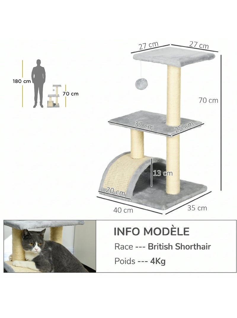 Arbre à chat griffoir grattoir peluche sisal naturel gris clair Gris - Kiabi