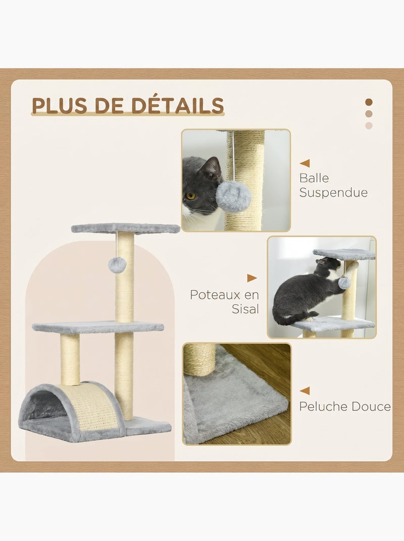 Arbre à chat griffoir grattoir peluche sisal naturel gris clair Gris - Kiabi