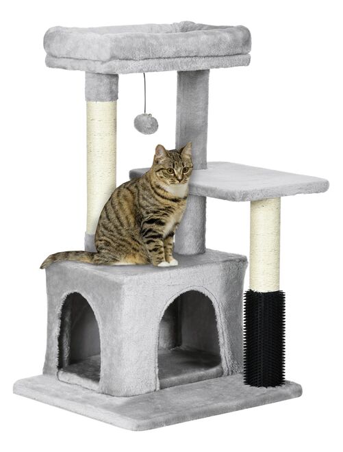 Arbre à chat griffoir massant niche plateformes jeu boule gris - Kiabi