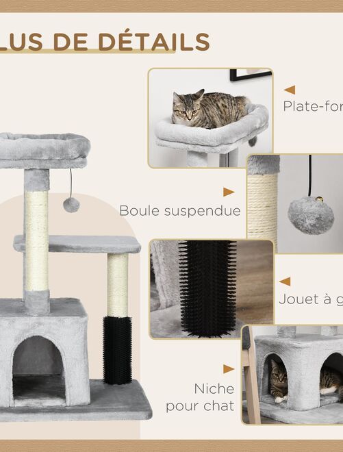 Arbre à chat griffoir massant niche plateformes jeu boule gris - Kiabi