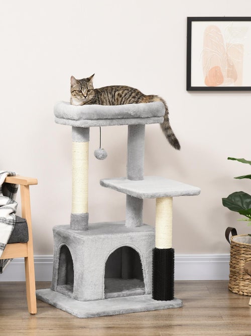 Arbre à chat griffoir massant niche plateformes jeu boule gris - Kiabi