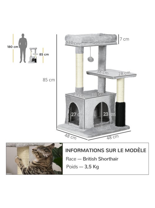 Arbre à chat griffoir massant niche plateformes jeu boule gris - Kiabi