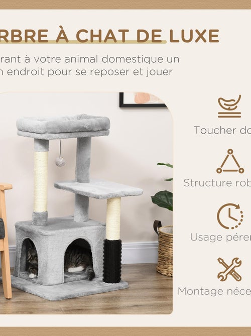 Arbre à chat griffoir massant niche plateformes jeu boule gris - Kiabi
