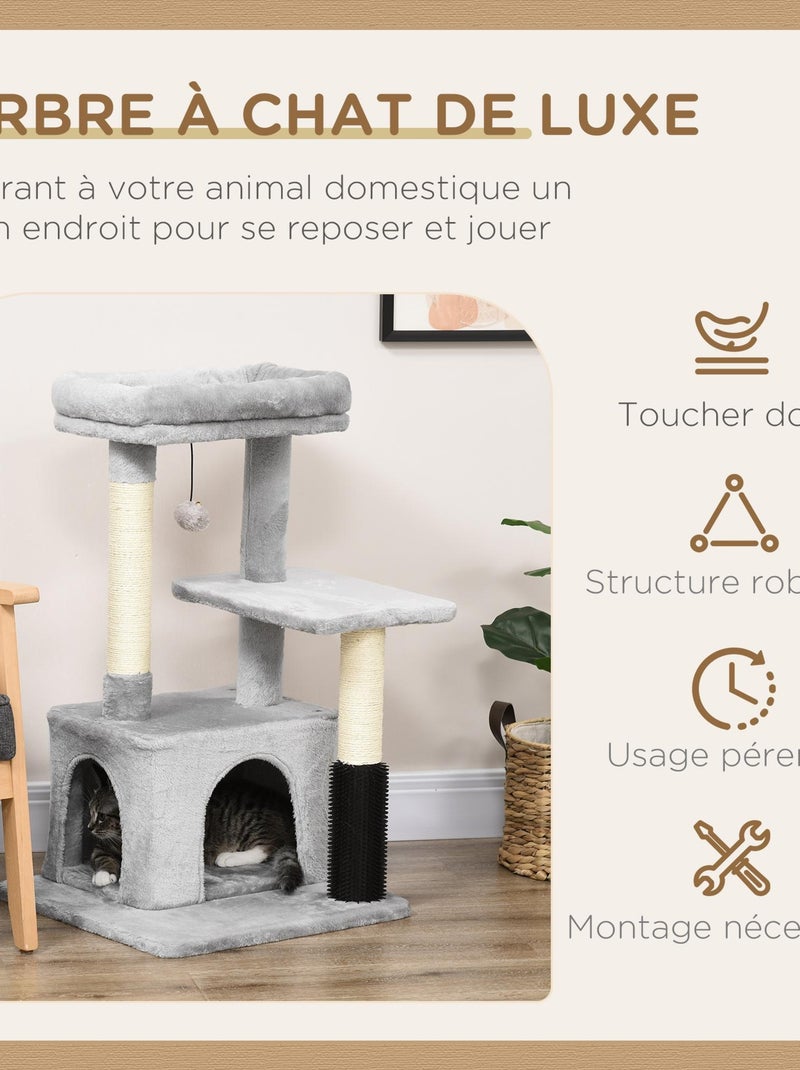 Arbre à chat griffoir massant niche plateformes jeu boule gris Gris - Kiabi