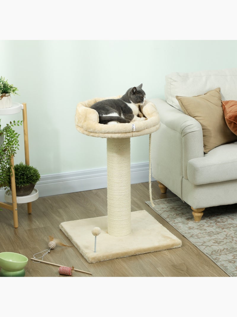 Arbre à chat griffoir plateforme corde escalade boule ressort peluche beige Beige - Kiabi