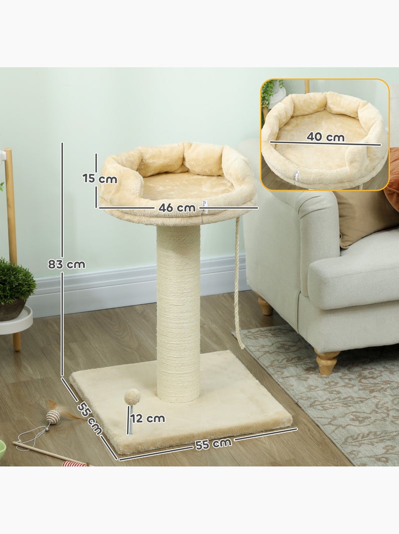 Arbre à chat griffoir plateforme corde escalade boule ressort peluche beige Beige - Kiabi