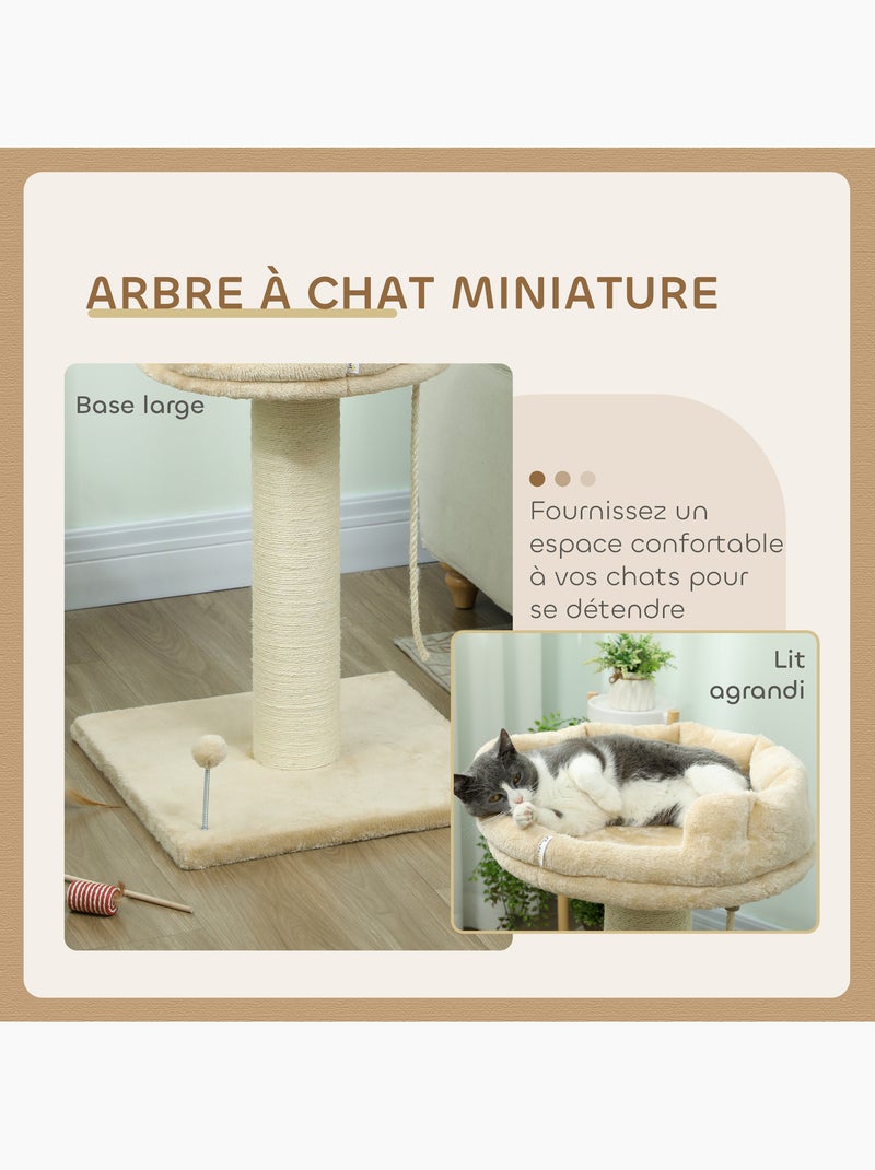 Arbre à chat griffoir plateforme corde escalade boule ressort peluche beige Beige - Kiabi