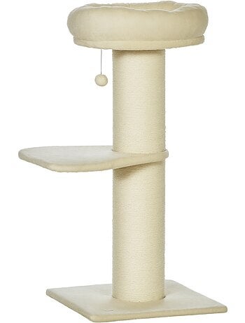 Arbre à chat griffoir sisal naturel peluche beige