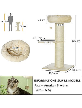 Arbre à chat griffoir sisal naturel peluche beige