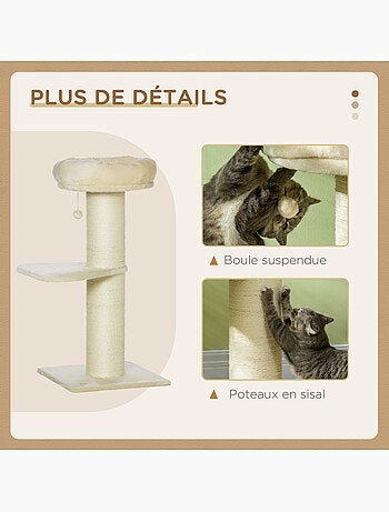 Arbre à chat griffoir sisal naturel peluche beige