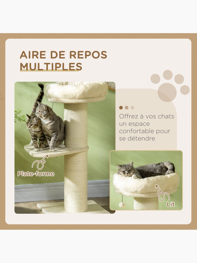 Arbre à chat griffoir sisal naturel peluche beige Beige - Kiabi