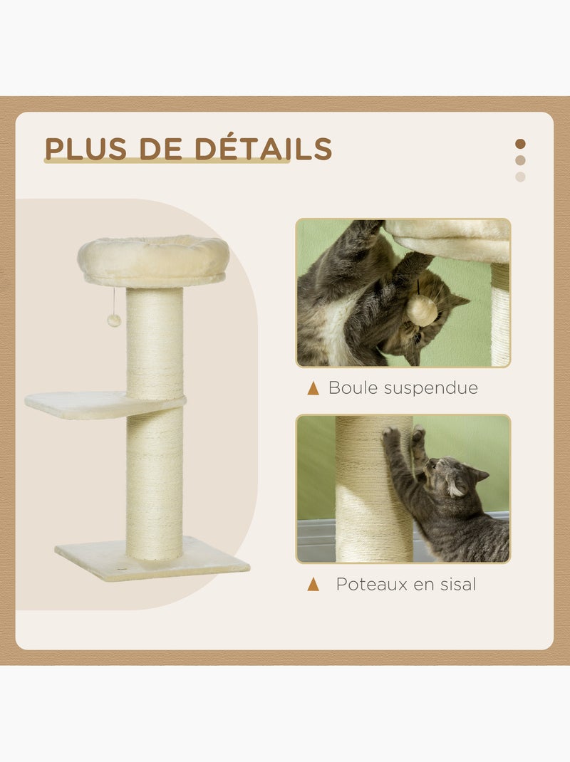 Arbre à chat griffoir sisal naturel peluche beige Beige - Kiabi