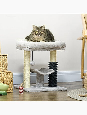 Arbre à chat griffoirs massant panier plateforme jeu boule gris