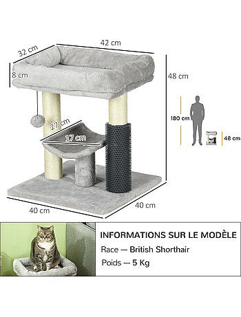 Arbre à chat griffoirs massant panier plateforme jeu boule gris