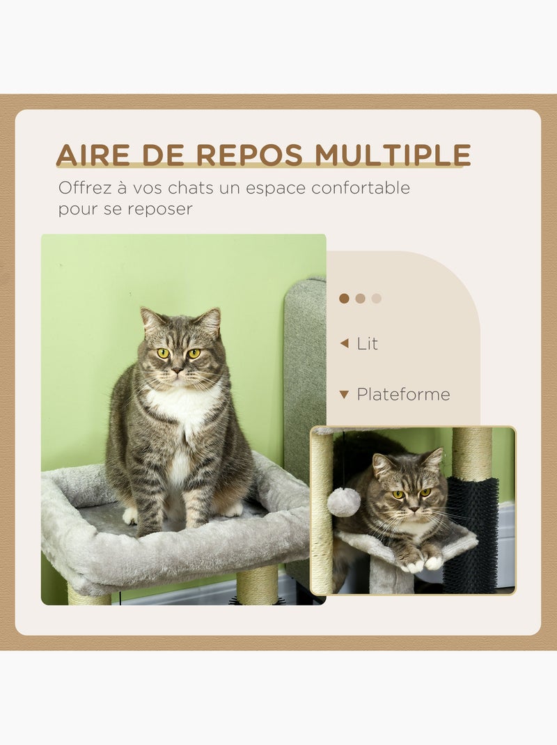 Arbre à chat griffoirs massant panier plateforme jeu boule gris Gris - Kiabi