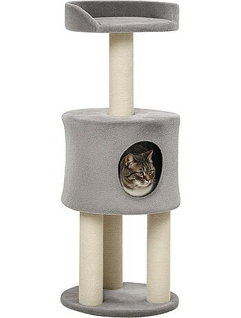 Arbre à chat griffoirs niche plateforme peluche grise