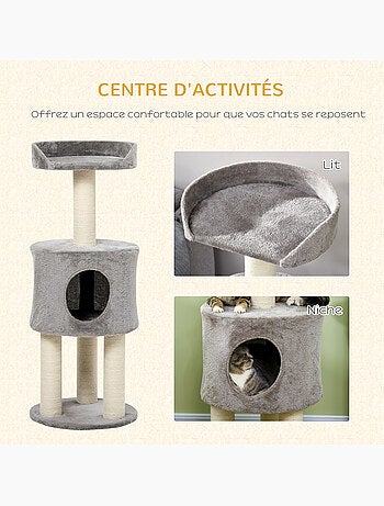 Arbre à chat griffoirs niche plateforme peluche grise