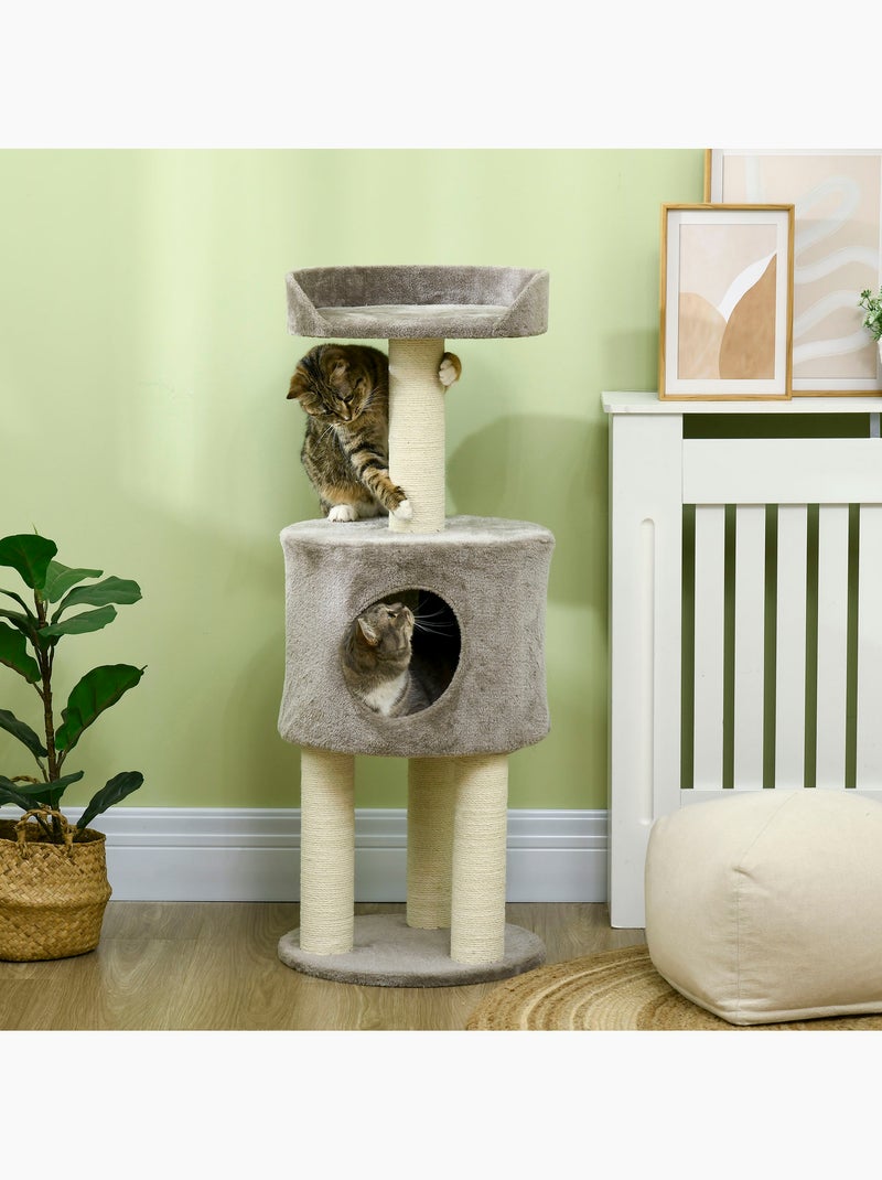 Arbre à chat griffoirs niche plateforme peluche grise Gris - Kiabi