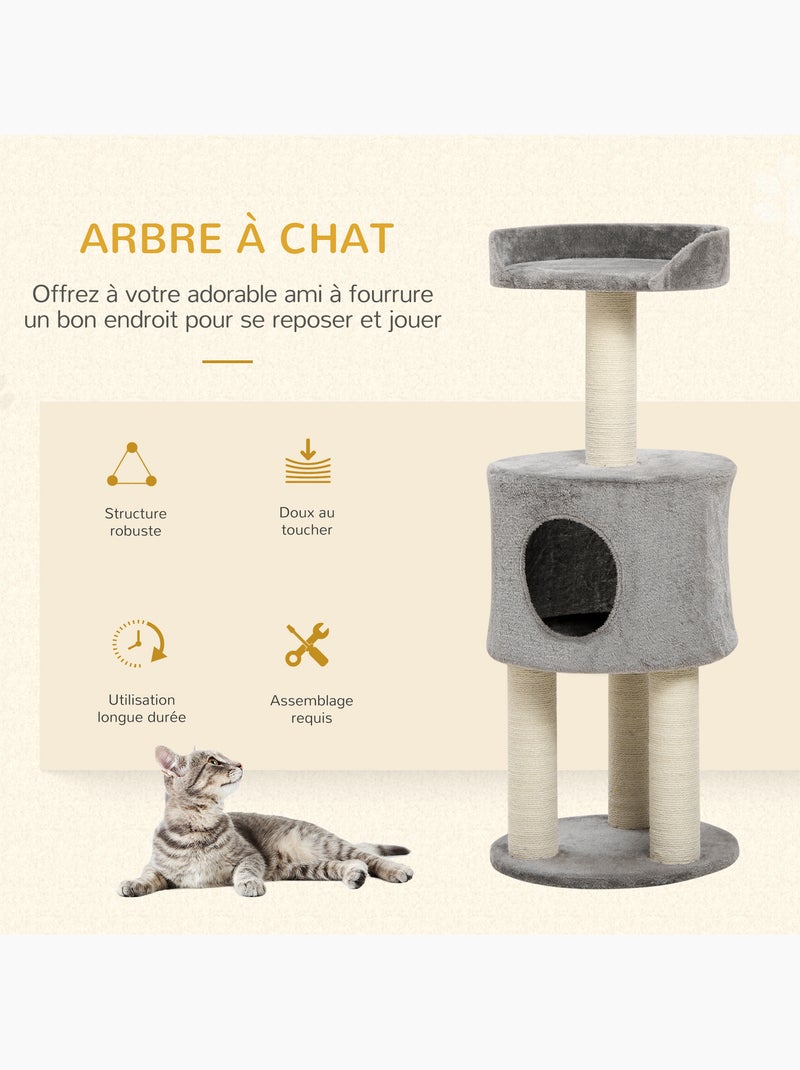 Arbre à chat griffoirs niche plateforme peluche grise Gris - Kiabi