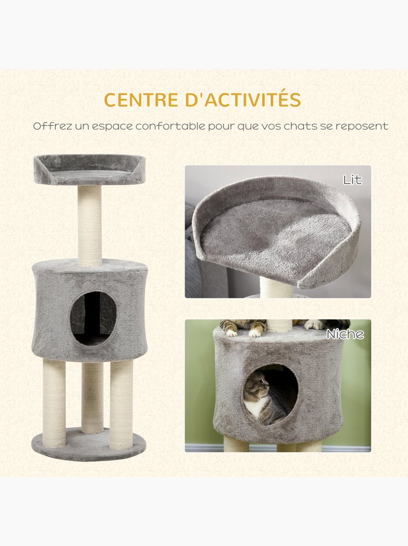 Arbre à chat griffoirs niche plateforme peluche grise Gris - Kiabi