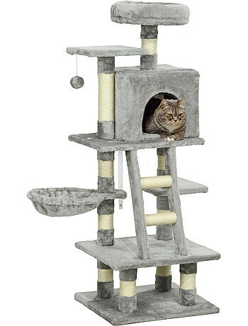 Arbre à chat griffoirs niche plateformes échelle hamac boule gris