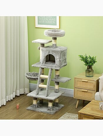 Arbre à chat griffoirs niche plateformes échelle hamac boule gris