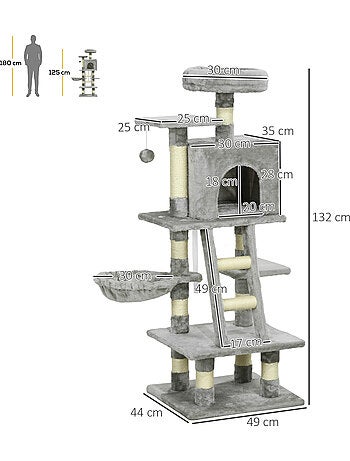 Arbre à chat griffoirs niche plateformes échelle hamac boule gris