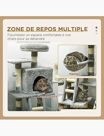Arbre à chat griffoirs niche plateformes échelle hamac boule gris