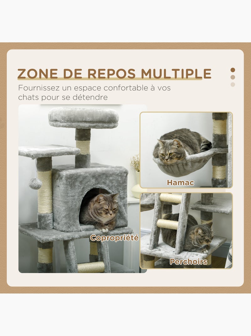 Arbre à chat griffoirs niche plateformes échelle hamac boule gris Gris - Kiabi