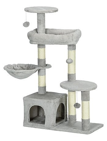 Arbre à chat griffoirs niche plateformes jeux boules gris