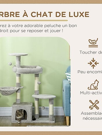 Arbre à chat griffoirs niche plateformes jeux boules gris