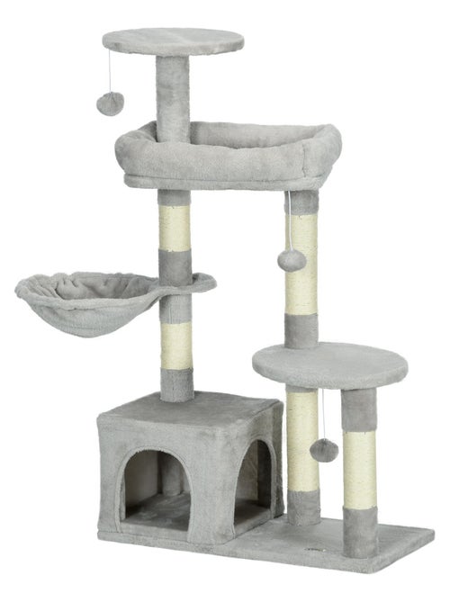 Arbre à chat griffoirs niche plateformes jeux boules gris - Kiabi