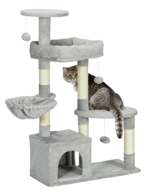 Arbre à chat griffoirs niche plateformes jeux boules gris - Kiabi