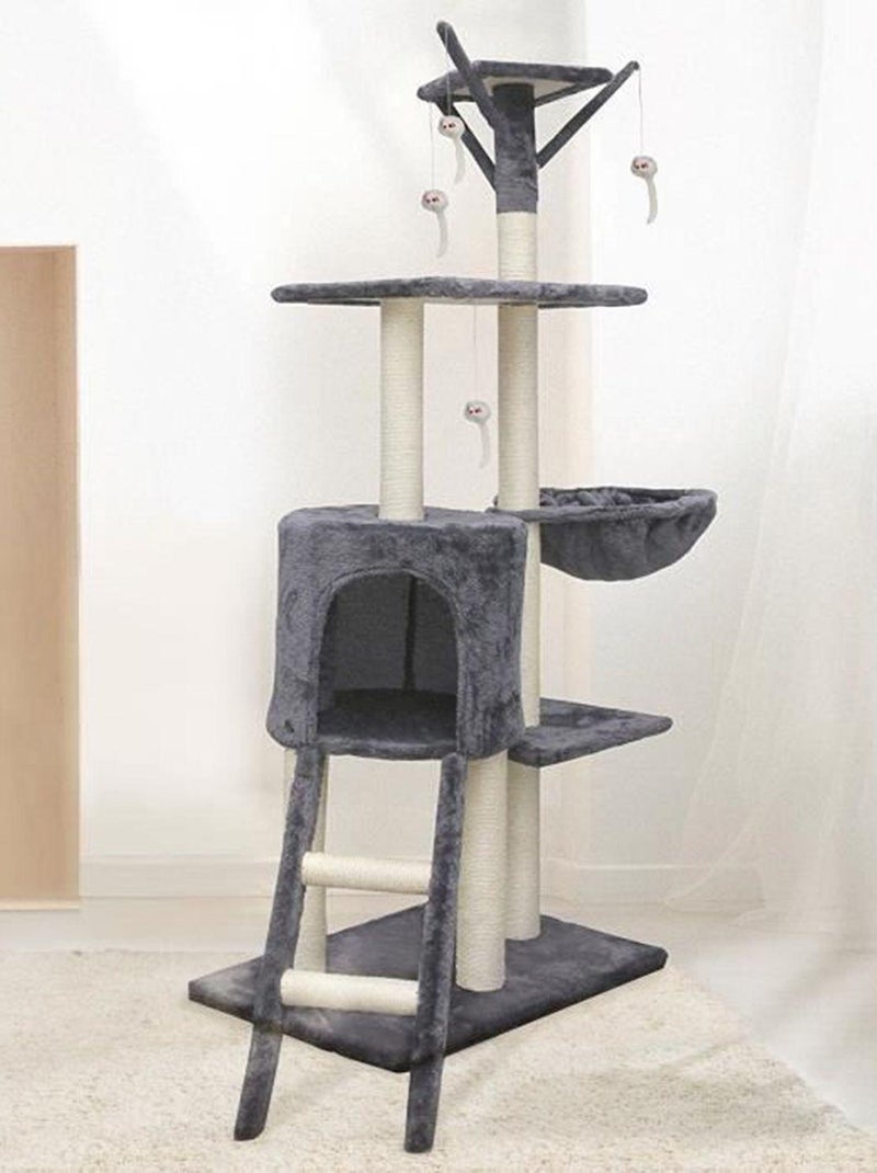 Arbre à Chat Moyen - 138 Cm De Haut - Noir - Neuf Pour Chat Actif